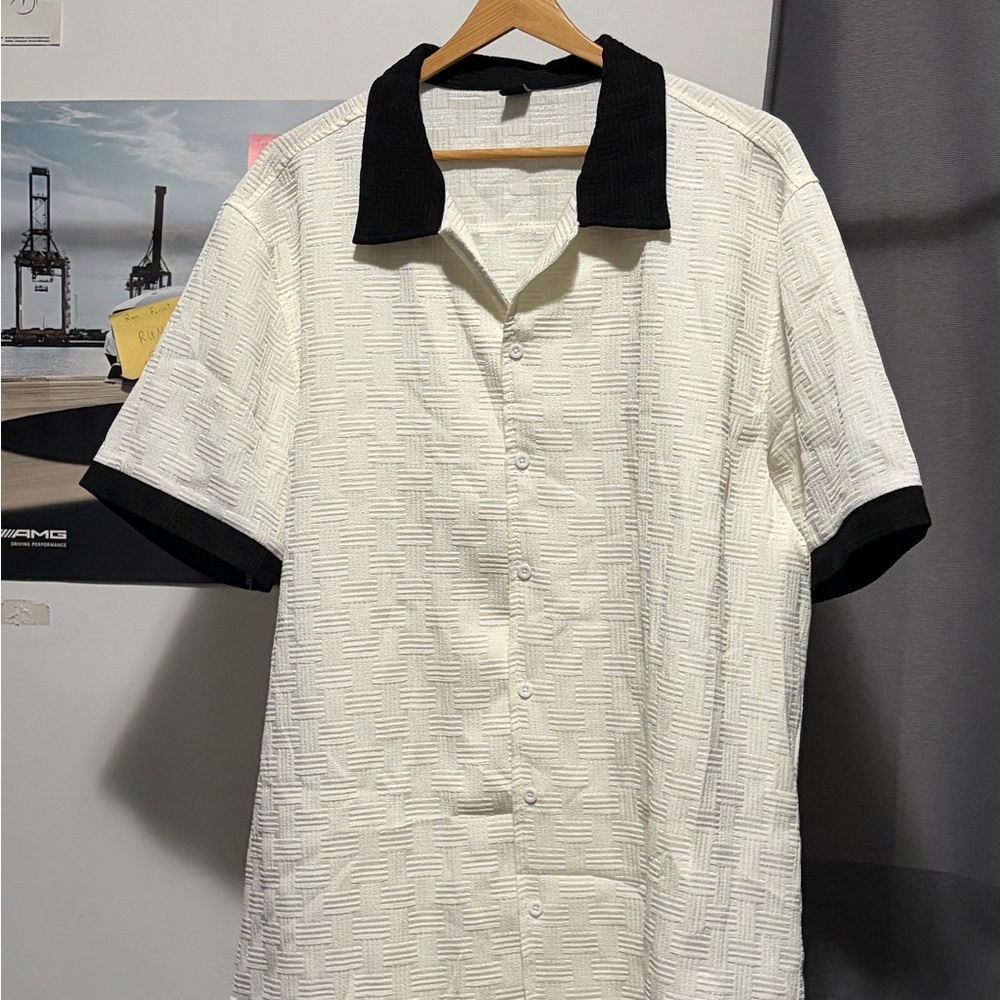 Stylish Cream and Black Button Down Shirt
